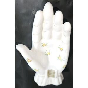 Mid Century White Hand Painted Dot Tattoo Floral Ashtray/Trinket Bowl Porcelain